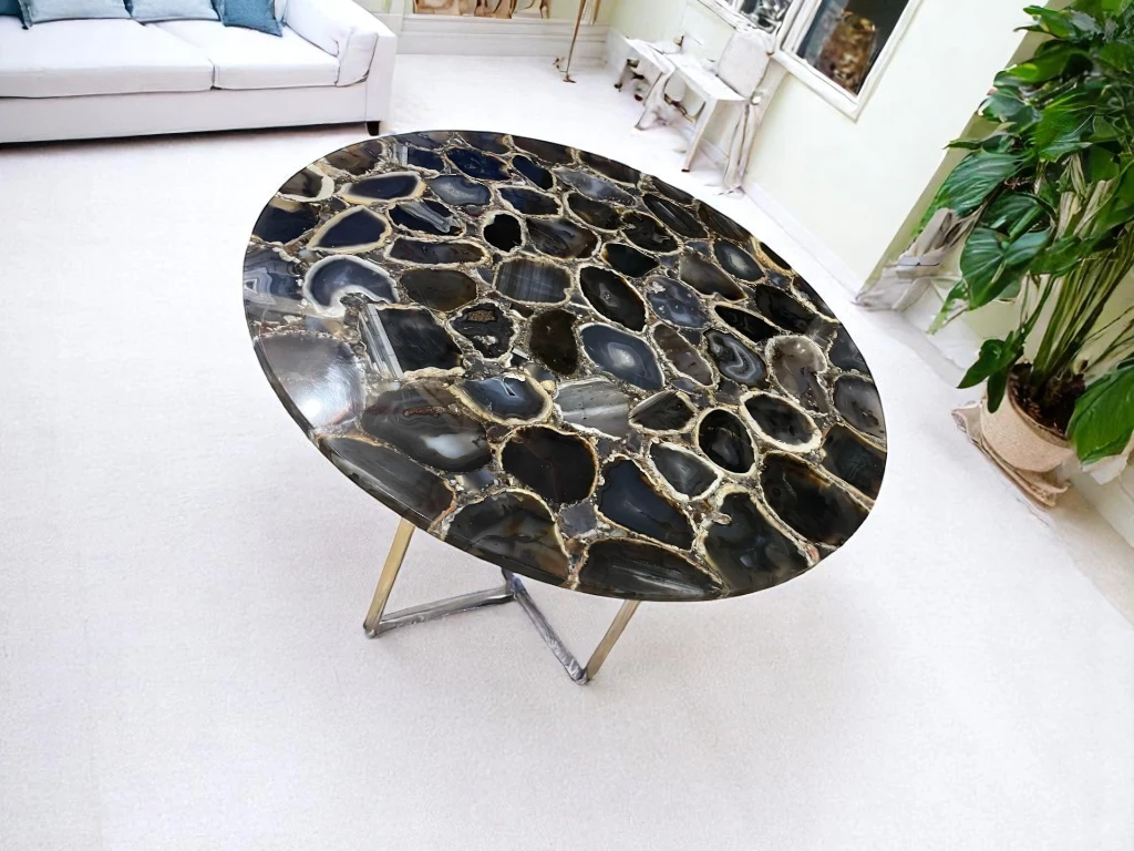 Black Agate Elegance: Stone Console Table Masterpiece